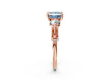 Rose gold Fancy Blue Princess Cut Diamond Three-Stone Ring with Prong Setting and Pavé Band_2