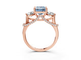 Rose gold Fancy Blue Princess Cut Diamond Three-Stone Ring with Prong Setting and Pavé Band_3