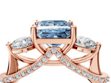 Rose gold Fancy Blue Princess Cut Diamond Three-Stone Ring with Prong Setting and Pavé Band_4