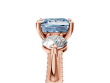 Rose gold Fancy Blue Princess Cut Diamond Three-Stone Ring with Prong Setting and Pavé Band_5