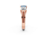 Rose gold Fancy Blue Princess Cut Diamond Three-Stone Ring with Prong Setting and Textured Band_2