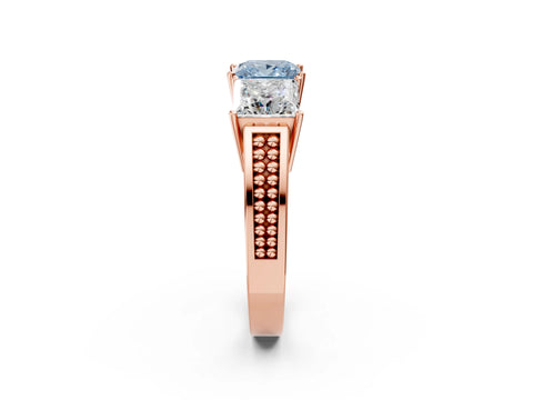 Rose gold Fancy Blue Princess Cut Diamond Three-Stone Ring with Prong Setting and Textured Band_2