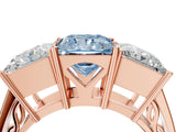 Rose gold Fancy Blue Princess Cut Diamond Three-Stone Ring with Prong Setting and Textured Band_4