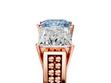 Rose gold Fancy Blue Princess Cut Diamond Three-Stone Ring with Prong Setting and Textured Band_5