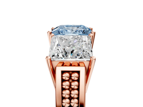 Rose gold Fancy Blue Princess Cut Diamond Three-Stone Ring with Prong Setting and Textured Band_5
