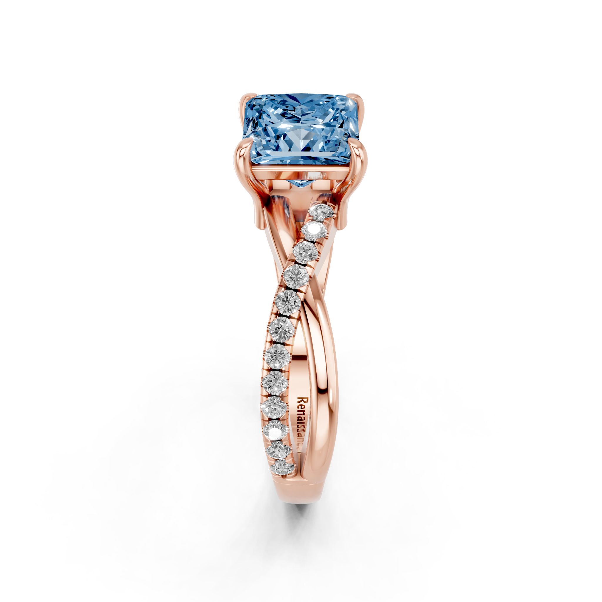 Rose gold Fancy Blue Princess  Cut Diamond Twist Band Solitaire with Prong Setting_13