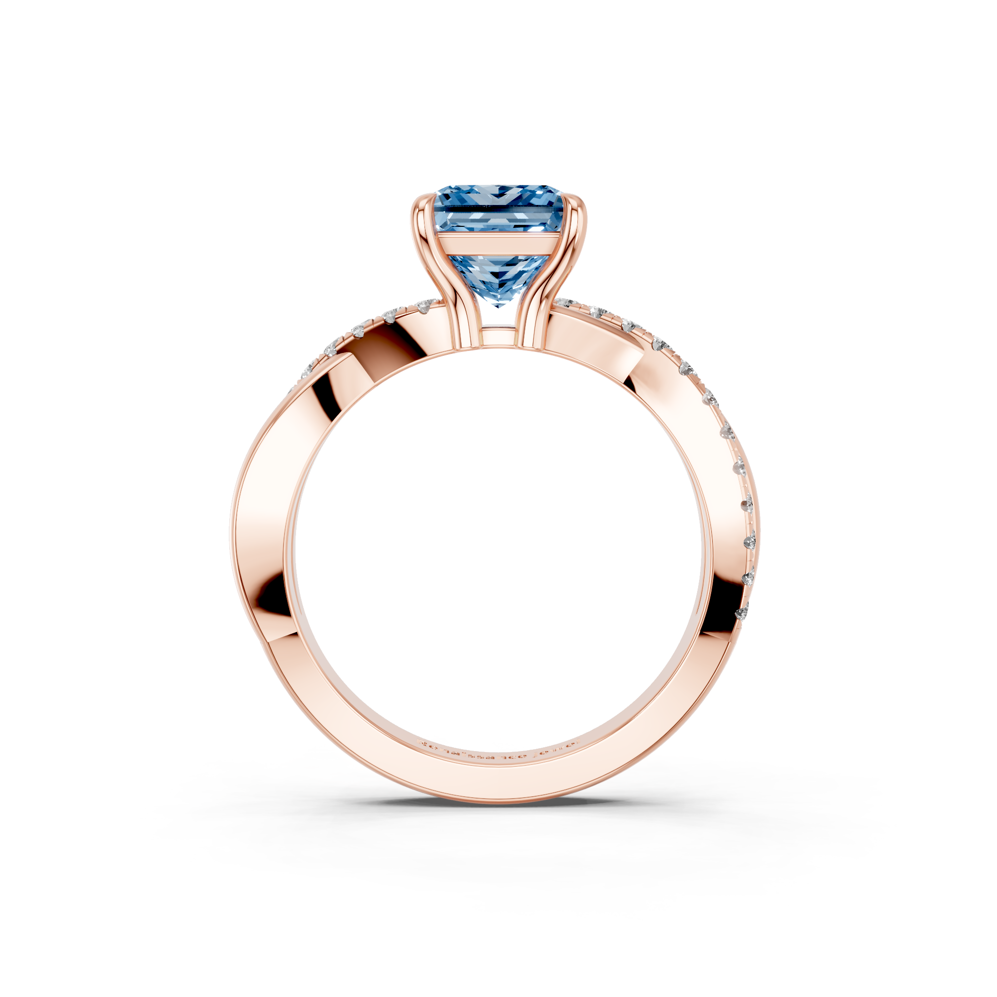 Rose gold Fancy Blue Princess  Cut Diamond Twist Band Solitaire with Prong Setting_14