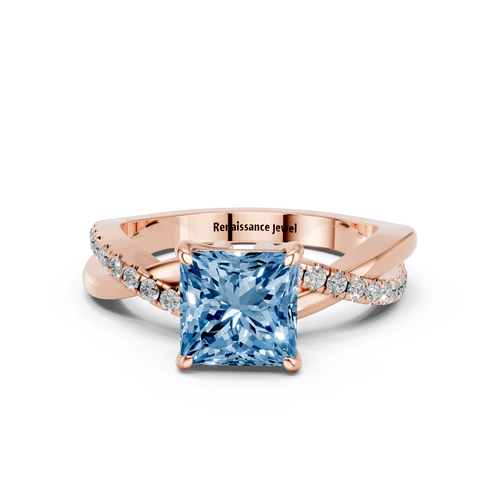 Rose gold Fancy Blue Princess  Cut Diamond Twist Band Solitaire with Prong Setting_23