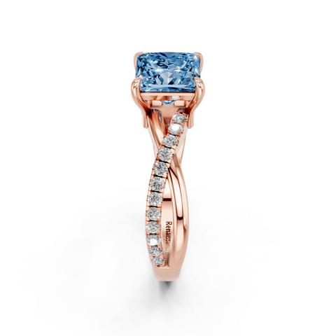 Rose gold Fancy Blue Princess  Cut Diamond Twist Band Solitaire with Prong Setting_4