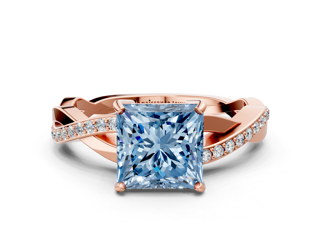 Rose gold Fancy Blue Princess  Cut Diamond Twisted Band Engagement Ring with Prong Setting_3