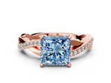 Rose gold Fancy Blue Princess  Cut Diamond Twisted Band Engagement Ring with Prong Setting_3