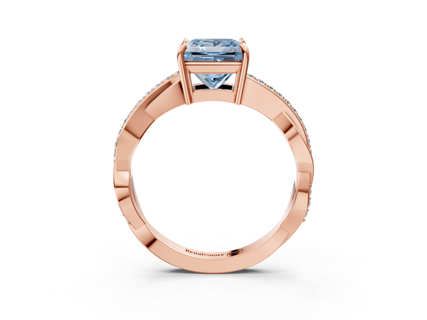 Rose gold Fancy Blue Princess  Cut Diamond Twisted Band Engagement Ring with Prong Setting