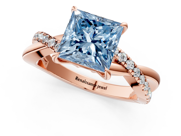 Rose gold Fancy Blue Princess  Cut Diamond Twisted Band with Pavé Setting and Four-Prong Setting