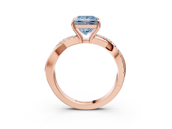 Rose gold Fancy Blue Princess  Cut Diamond Twisted Band with Pavé Setting and Four-Prong Setting
