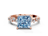 Rose gold Fancy Blue Princess  Cut Diamond Vine Band with Four-Prong Setting_40