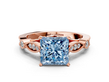 Rose gold Fancy Blue Princess  Cut Diamond with Milgrain Marquise and Bezel Accents on a Solitaire Band with Prong Setting_211