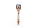 Rose gold Fancy Blue Princess  Cut Diamond with Milgrain Marquise and Bezel Accents on a Solitaire Band with Prong Setting_213