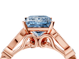 Rose gold Fancy Blue Princess  Cut Diamond with Milgrain Marquise and Bezel Accents on a Solitaire Band with Prong Setting_215