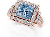 Rose gold Fancy Blue Princess  Cut Double Halo Diamond Engagement Ring with Pave Band and Four-Prong Setting 1