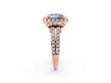 Rose gold Fancy Blue Princess  Cut Double Halo Diamond Engagement Ring with Pave Band and Four-Prong Setting 2