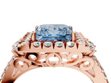 Rose gold Fancy Blue Princess  Cut Double Halo Diamond Engagement Ring with Pave Band and Four-Prong Setting 4
