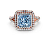 Rose gold Fancy Blue Princess  Cut Double Halo Split Shank Diamond Ring with Prong Setting_49