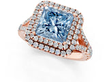Rose gold Fancy Blue Princess  Cut Double Halo Split Shank Diamond Ring with Prong Setting_50