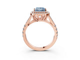 Rose gold Fancy Blue Princess  Cut Double Halo Split Shank Diamond Ring with Prong Setting_52