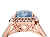 Rose gold Fancy Blue Princess  Cut Double Halo Split Shank Diamond Ring with Prong Setting_53