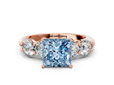 Rose gold Fancy Blue Princess  Cut Five-Stone Prong Set Diamond Ring with Classic Band_31
