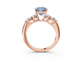 Rose gold Fancy Blue Princess  Cut Five-Stone Prong Set Diamond Ring with Classic Band_34