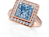 Rose gold Fancy Blue Princess Cut Halo Bezel Diamond Pave Band Ring_1