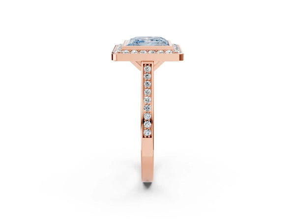 Rose gold Fancy Blue Princess Cut Halo Bezel Diamond Pave Band Ring