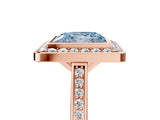 Rose gold Fancy Blue Princess Cut Halo Bezel Diamond Pave Band Ring_5