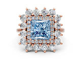 Rose gold Fancy Blue Princess Cut Halo Cluster Diamond Ring with Pave Band and Four-Prong Setting_12