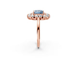 Rose gold Fancy Blue Princess Cut Halo Cluster Diamond Ring with Pave Band and Four-Prong Setting_14