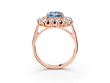 Rose gold Fancy Blue Princess Cut Halo Cluster Diamond Ring with Pave Band and Four-Prong Setting_15