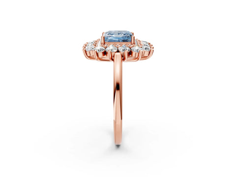 Rose gold Fancy Blue Princess Cut Halo Cluster Diamond Ring with Pave Band and Four-Prong Setting_2