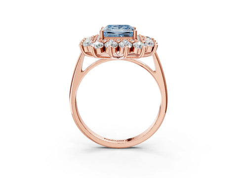 Rose gold Fancy Blue Princess Cut Halo Cluster Diamond Ring with Pave Band and Four-Prong Setting_3