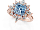 Rose gold Fancy Blue Princess Cut Halo Diamond Cluster Ring with Marquise and Round Stones on a White Gold Band with Prong Setting_1