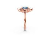 Rose gold Fancy Blue Princess Cut Halo Diamond Cluster Ring with Marquise and Round Stones on a White Gold Band with Prong Setting_2