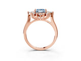 Rose gold Fancy Blue Princess Cut Halo Diamond Cluster Ring with Marquise and Round Stones on a White Gold Band with Prong Setting_3