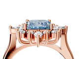 Rose gold Fancy Blue Princess Cut Halo Diamond Cluster Ring with Marquise and Round Stones on a White Gold Band with Prong Setting_4