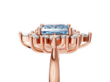 Rose gold Fancy Blue Princess Cut Halo Diamond Cluster Ring with Marquise and Round Stones on a White Gold Band with Prong Setting_5