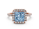 Rose gold Fancy Blue Princess  Cut Halo Diamond Engagement Ring with Pave Band and Four-Prong Setting_20