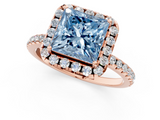 Rose gold Fancy Blue Princess  Cut Halo Diamond Engagement Ring with Pave Band and Four-Prong Setting_21