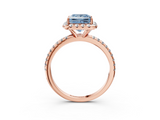 Rose gold Fancy Blue Princess  Cut Halo Diamond Engagement Ring with Pave Band and Four-Prong Setting_23