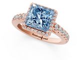 Rose gold Fancy Blue Princess  Cut Halo Diamond Engagement Ring with Pave Band and Four-Prong Setting_29