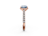 Rose gold Fancy Blue Princess  Cut Halo Diamond Engagement Ring with Pave Band and Four-Prong Setting_30