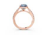 Rose gold Fancy Blue Princess  Cut Halo Diamond Engagement Ring with Pave Band and Four-Prong Setting_31
